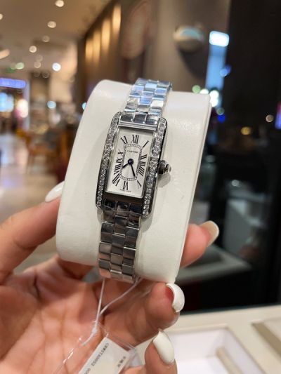 Cartier Tank 316L Steel Quartz Movement 19*35mm Diamond Bezel Watch